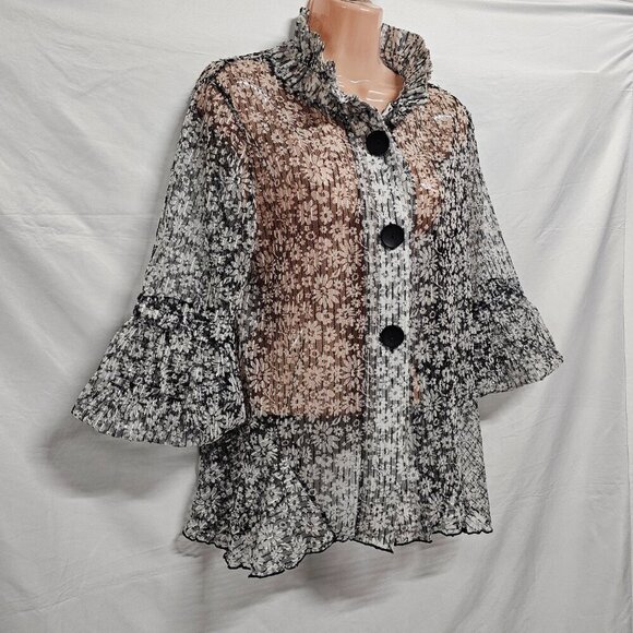 Damee Inc. Sheer Net Sequined Wired Collar Women Jacket Size XL Floral - Picture 3 of 13